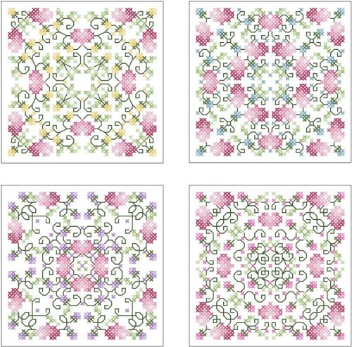 (image for) Hearts And Flowers Biscornu Ornaments